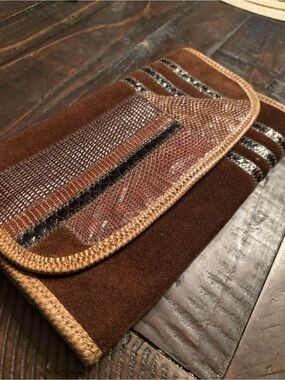 Vintage Carlos Falchi Snakeskin Leather Patchwork Clutch Bag 70’s 80’s Boho EUC